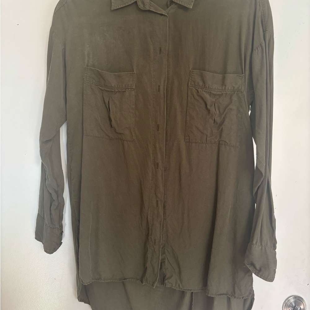 Zara Basic Khaki Button-Up Shirt